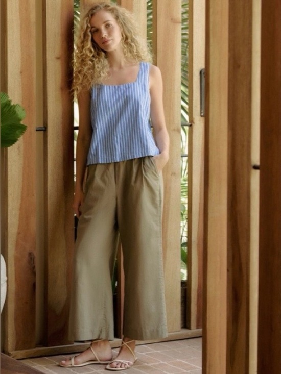 Pact Pants - PACT SIZE MEDIUM CANOPY 70% LINEN BLEND PLEATED TROUSER IN KHAKI GREEN